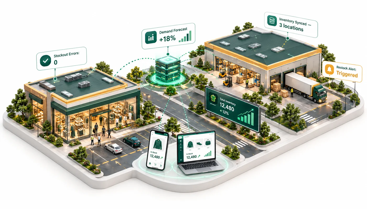 Retail store and warehouse connected by real-time inventory automation